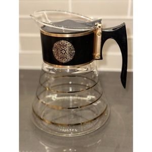 Vintage David Douglas Flameware Glass 8 Cup Black& Gold Coffee Pot w/Lid
